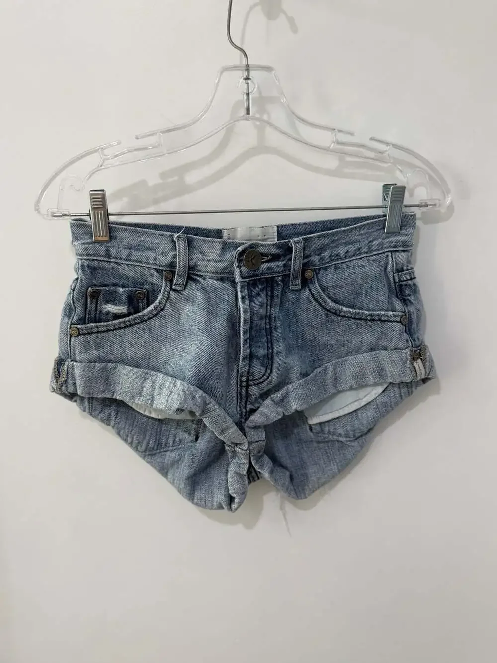 One Teaspoon Bandits Low Waist Denim Shorts in Salty Dog